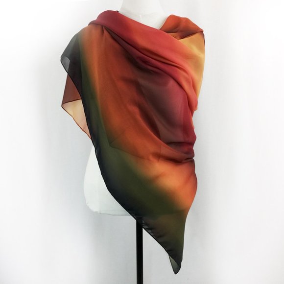 Sunset Sky Autumn Rainbow Sheer Chiffon Large Shawl Scarf, Limited Edition - Picture 6 of 12